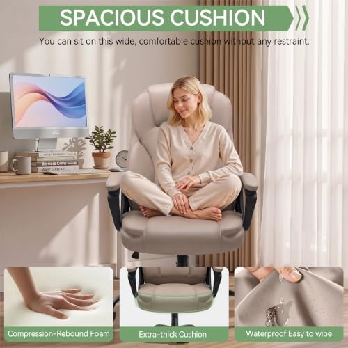 Ergonomic Office Chair with High Back, Comfy Desk Chair, Adjustable Executive Office Chair for Home Office, Big and Tall Computer Chair Heavy Duty, 360° Swivel, Faux Leather, Taupe Beige - Image 4