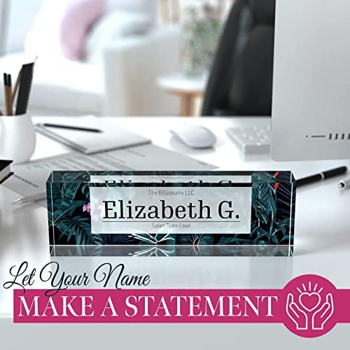 Desk Name Plate Personalized, Custom Name Plates 2½/x8 Inches, Thick Crystal-Clear Acrylic, Gift Box, Office Desk Decor. USA Made by ACRYLUXE (Bouquet) - Image 4