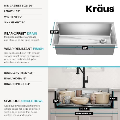 KRAUS Fairlane 32 in Undermount Workstation Single Bowl 18-Gauge Stainless Steel Kitchen Sink with Accessories, KWU610-32 - Image 5