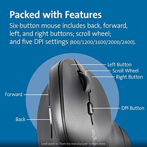 Kensington Ergonomic Vertical Wireless Mouse (K75575WW), Grey/Black - Image 4