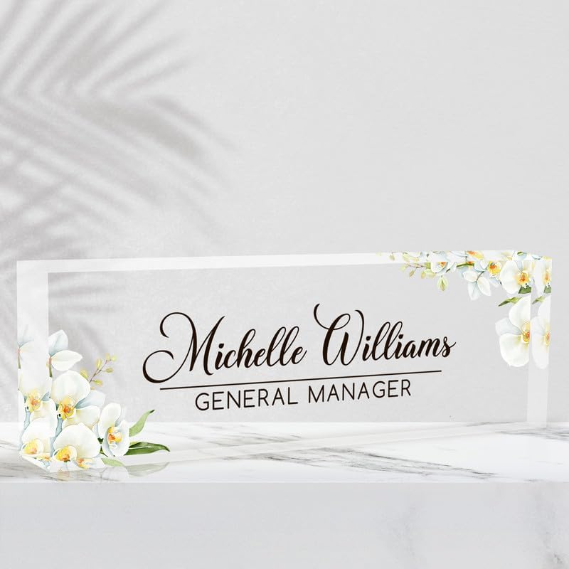 Desk Name Plate Personalized Name Plate for Desk, Office Desk Decor, 3D Style Personalized Plaque Name Plates for Desks Custom Appreciation Gifts for Boss Lady Employee Coworkers (Phalaenopsis Orchid) by Ueedklaayy