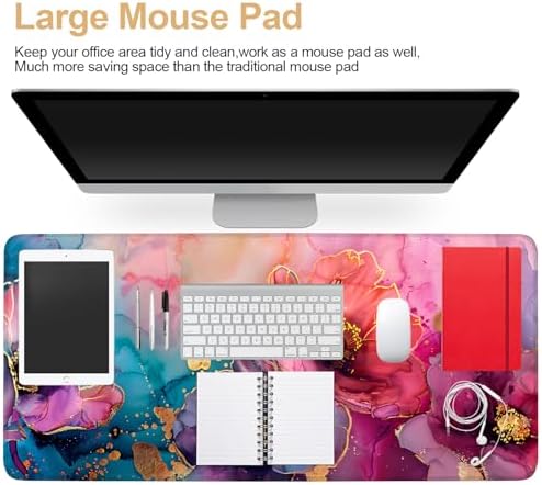 Large Mouse Pad, Floral Ink Desk Mat, Extended Gaming Mouse Pad with Non-Slip Rubber Base, Thick 3mm Smooth Surface Keyboard Mat for Office & Home，35.5 x 15.8 in - Image 4