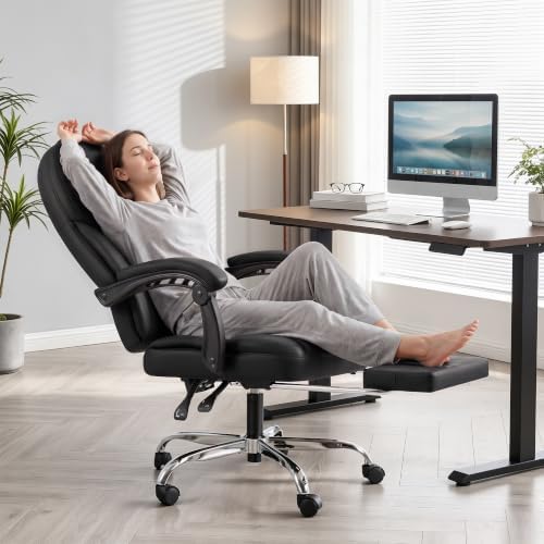 Furmax Massage Office Chair with Foot Rest Executive Big and Tall Office Chair Ergonomic Home Office Desk Chairs, Reclining High Back Leather Chair with Lumbar Support, 400LBS (Black) - Image 2