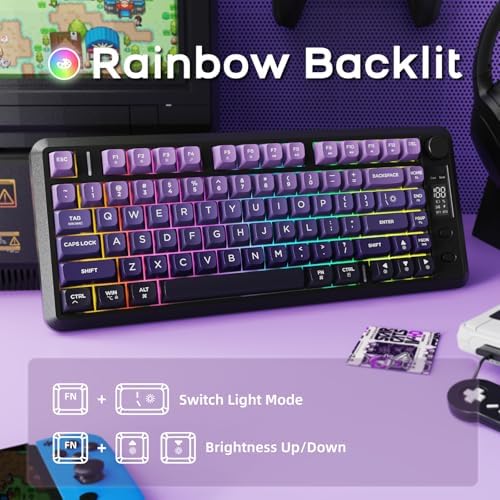 Free wolf M75 Wireless Gaming Keyboard Mechanical Feel Membrane - Purple - Image 6