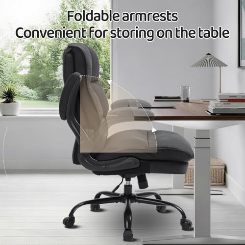 Comfy Office Chair Soft and Double Cushioned Ergonomic Computer Desk Chairs for Long Hours Executive Office Chair with Flip-up Armrests and Height Adjustment for Home Office Black - Image 3