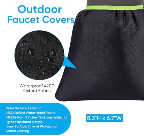 Outdoor Faucet Covers for Winter - 4 Pack Pro 6.7" W x 8.3" H Outdoor Water Faucet Cover Socks for Winter Freeze Protection Pipe Insulation Reusable Waterproof Insulated Spigot backflow Cover,Black - Image 3