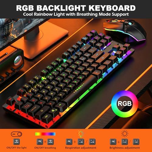 Wireless Gaming Keyboard and Mouse Combo, LED Backlit Rechargeable Battery, Ultra Compact Mechanical Feel Keyboard, RGB Mice for PC Gamer, Business Office, Durable Ergonomic, Wide Compatibility, Black - Image 3
