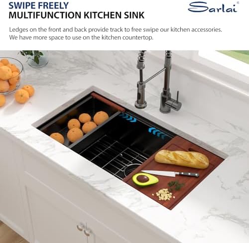 Sarlai 33 Matte Black Undermount Kitchen Sink Workstation 33x19 Inch Sinks - Image 4