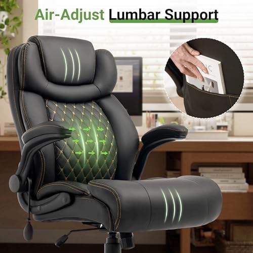 Office Chair, Big and Tall Executive Chair with Air-Lumbar Support, Breathable Desk Computer Chair with Adjustable Flip-up Armrests, Wide Cushion Seat Swivel Home Office Chair - Image 3