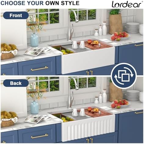 Lordear 30 Inch White Farmhouse Sink Fireclay Undermount Apron Front - Image 3