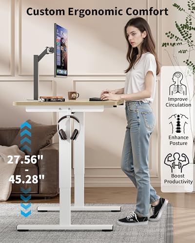 Okin Small Electric Standing Desk, 36" x 24" Whole Piece Height Adjustable Desk, Oak Sit to Stand Computer Workstation with Wheels for Home Office - Image 5