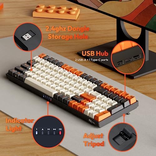 RK ROYAL KLUDGE RK100 Wireless Mechanical Keyboard RGB Backlit Bluetooth5.1/2.4G/Wired 96% Full Size 100-Key Hot Swappable Gaming Keyboard Red Switch Carbon - Image 7