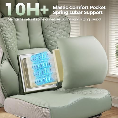 GTPLAYER Big and Tall Gaming Chair 400lbs Heavy Duty Office Chair with Foot Rest & Ergonomic Pocket Spring Lumbar Support, High Back 3D Saddle Shaped Cushion for Back Pain Relief, Green - Image 5