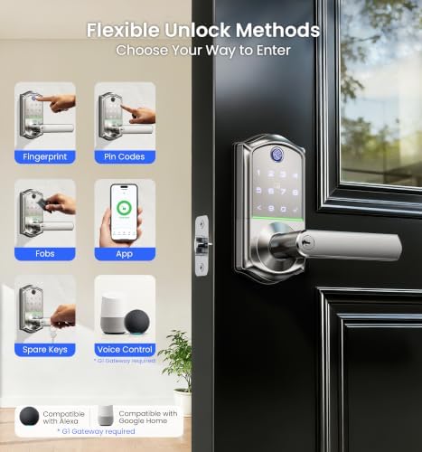 Veise VE019 Smart Lever Lock, Keypad Door Knob with Handle, Satin Nickel - Image 3