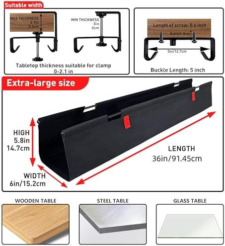 No Drill Under Desk Cable Management Tray, 36" Desk Cable Organizer - Image 3