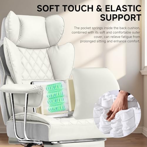 COMHOMA Big and Tall Office Chair, High Back Leather Gaming Chair with Footrest, Executive Ergonomic Office Chairs with Pocket Spring Lumbar Support and with Outward Fixed Soft Armrests - Image 4