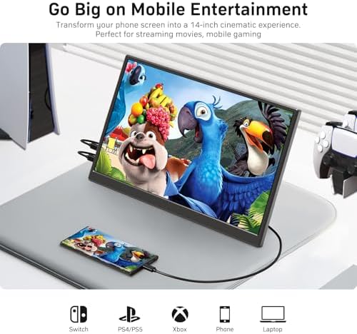 KQC 14 Inch Portable Monitor FHD 1200P, Ultra-Slim USB-C HDMI Plug & Play External Display, 100% sRGB Dual Speakers, Travel Laptop Monitor with Stand for PC Phone Xbox PS4/5 - Image 6