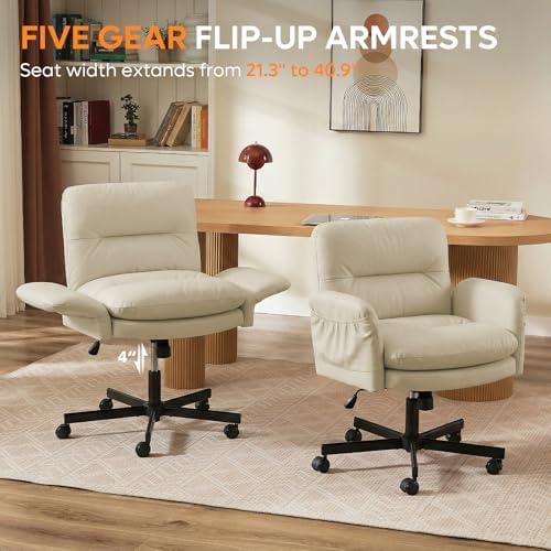 Bestier Criss Cross Chair with Flip-Up Arms, Comfy Wide Vanity Chair - Image 5