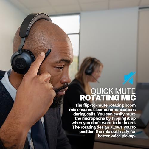 JLab Epic Work ANC Wireless on-Ear Headset with Microphone, smart Noise Cancellation, multipoint Connect, Charging hub, Black - Image 3