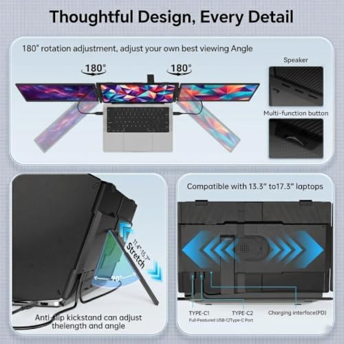Leudaich 14'' Laptop Screen Extender, Portable Dual Monitor FHD 1080P IPS, Ultra-Slim Travel Monitor for 13-17" Laptops, Laptop Extender Work with Mac/Windows - Image 3