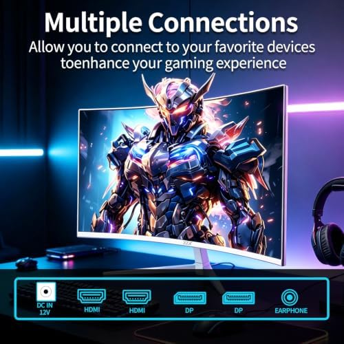 ZZA 27 Inch Curved Gaming Monitor 300Hz White Computer Monitor FHD 1080p - Image 7
