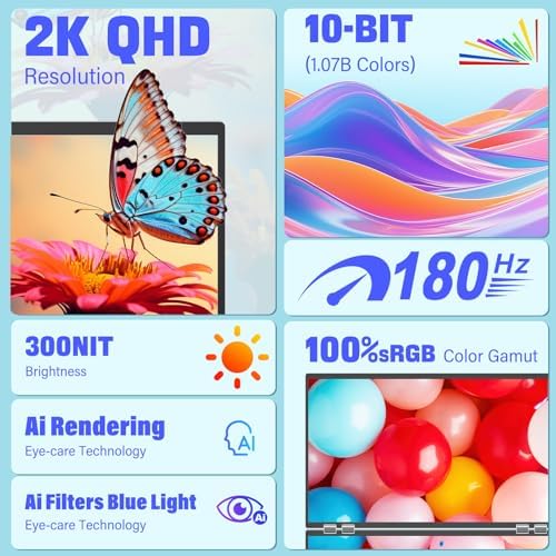 InnoView 23.8" Dual Portable Monitor 180Hz 2560 x 1440P 2K 100% sRGB - Foldable & Stackable Design with 315° Screen Adjustment & 180° Stand | USB-C/HDMI, Dual Monitor for Laptop, Mac, Windows - Image 2