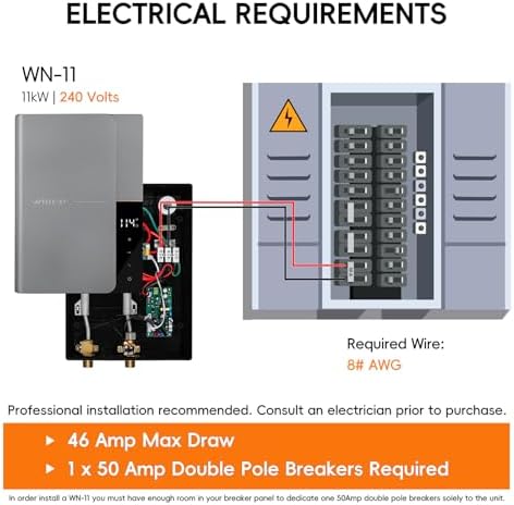 11kW Tankless Water Heater Electric 240V, Up to 2.6 GPM ETL - Image 2