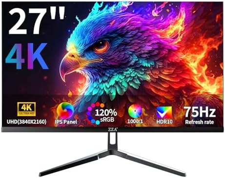 ZZA 27 inch 4K UHD Monitor,75Hz Refresh Rate,HDR10,HDMI 2.0×2/DP 1.2×2,Compatible with Wall Mounting,Ideal for Business & Office Work by ZZA