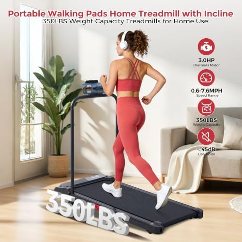 MCRG Walking Pad with Incline, Portable Treadmill with Handle Bar for Home, 3.0HP Electric Home Walking pad Treadmill, 0.6-7.6MPH Mini Under Desk Treadmills for Exercising with Handles Incline, 350LB - Image 5