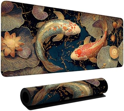 Koi Fish Gaming Mouse Pad 35.4"x15.7" Large Extended Pad Desk Mat Anti-Slip Rubber Base & Durable Stitched Edges for Gamers Smooth Mouse Pad Writing Surface for Desk Office/Home by LEIWEIHOPE