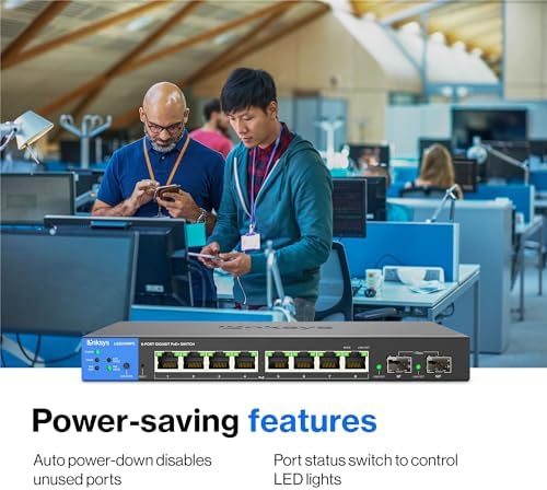 Linksys LGS310MPC 8 Port Gigabit Network PoE+ Switch @ 110W with 2 Uplink Gigabit SFP Slots - Advanced Security, QoS, Static Routing, VLAN, IGMP Features - Metal Housing, Desktop / Wall Mount - Image 6