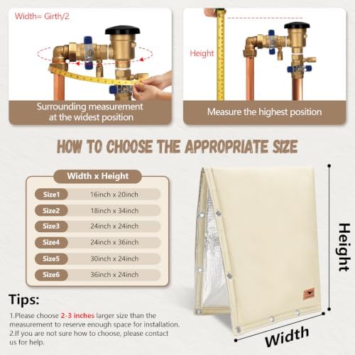 Backflow Preventer Insulation Cover - 2 Way Opening Pipe Insulation Cover for Irrigation Valve, Sprinkler Cover for Outside - Winter Freeze Protection Backflow Cover - 16" W x 20" H, Beige - Image 2