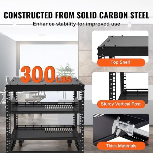 VEVOR 9U Open Frame Server Rack, 23''-40'' Adjustable Depth, Free Standing or Wall Mount Network Server Rack, 4 Post AV Rack with Casters, Holds All Your Networking IT Equipment AV Gear Router Modem - Image 4