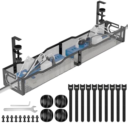 Under Desk Cable Management Tray, No Drill Steel Desk Cable Organizers, Wire Management Tray Cable Management Rack (24.4" Length-Black) by BESTFORYOU