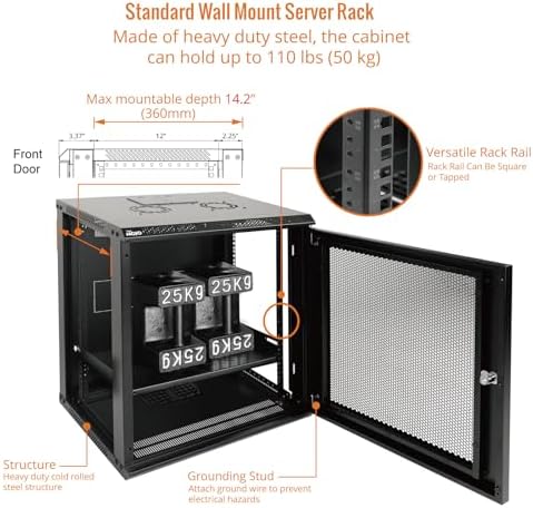 Tecmojo 12U Wall Mount Rack Network Cabinet for 19” IT Equipment,with Lockable Mesh Door and Removable Side Panels,Cooling Fan,Black,17.7inch Deep - Image 4