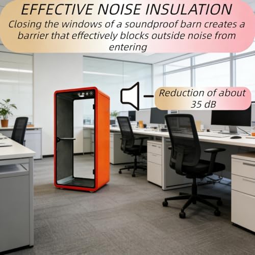 X-Comfort Office Pod Booth with Audio Privacy - Portable Soundproof Booth with 35dB Noise Reduction, Built-in LED Light, Fans, Socket for Office, Study, Working–Chair Not Included(Orange) - Image 3