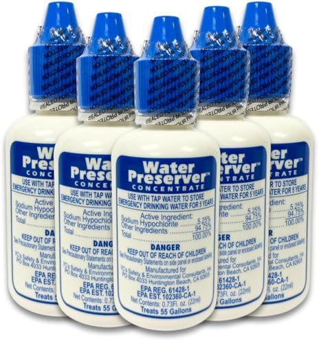Water Preserver for 55 Gallon Water Tank 5 Pack - Made in USA - Purifies Drinking Water for 5 Years - for Emergency Storage, Rain Collection, Survival Kit, Hurricane & Earthquake by GreenGoods
