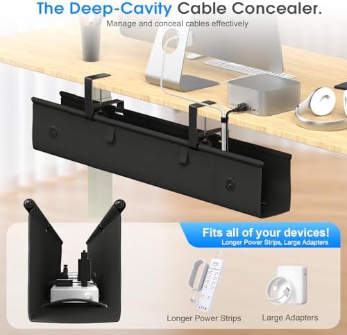 Under Desk Cable Management Tray, 40-inch No-Drill Cord Organizer with Anti-Sag Reinforced Base, Fabric Wire Management Hider for Standing Desk, Office & Gaming Accessories - Black - Image 3