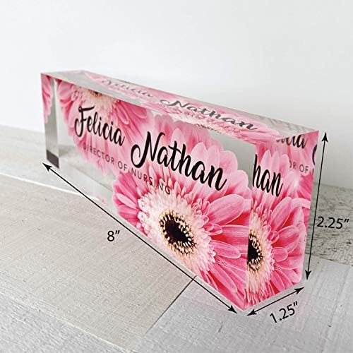 Artblox Office Desk Name Plate Personalized | Custom Name Plates for Desks | Pink Daises Design On Clear Acrylic Glass | Office Desk Decor - (8" x 2.5") - Image 4