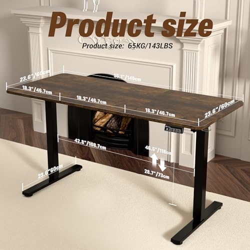 55"x24" Standing Desk, Height Adjustable Sit-Stand Home Office, Brown - Image 3