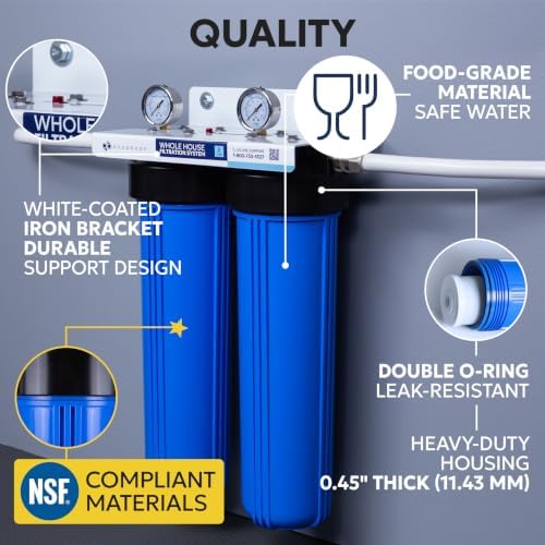 Aquaboon 2-Stage Whole House Water Filtration System with 20" Sediment, KDF Filters, Pressure Gauges & Release, Wrench, White Coated Bracket - Image 3