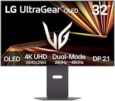 LG 32GX870A-B 32-inch Ultragear 4K UHD (3840 x 2160) OLED Gaming Monitor, Dual-Mode, 240Hz, 0.03ms, NVIDIA, AMD FreeSync Premium Pro, VESA DisplayHDR True Black 400, USB Type-C, DP2.1 by Unknown