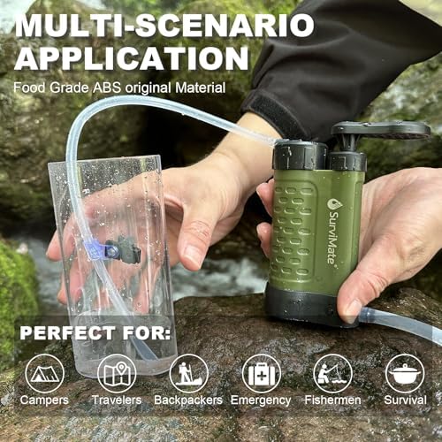 SurviMate Water Purifier Survival Pump，0.01 Micron 5-Stage Water Purifier System，Hand Pump Water Filter Portable Outdoor Emergency，Camping, Hiking, Backpacking - Image 4
