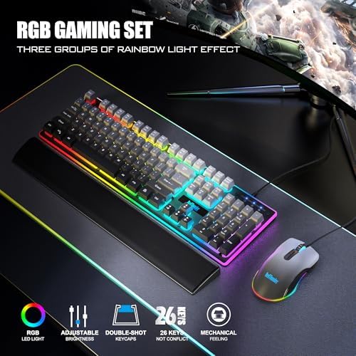 RedThunder K10 Wired Gaming Keyboard, Mouse Wrist Rest Combo, RGB Backlit, Mechanical Feel Anti-ghosting Keyboard + 7D 7200 DPI Mice+Soft Leather Wrist Rest 3 in 1 PC Gamer Accessories(Gradient Gray) - Image 2