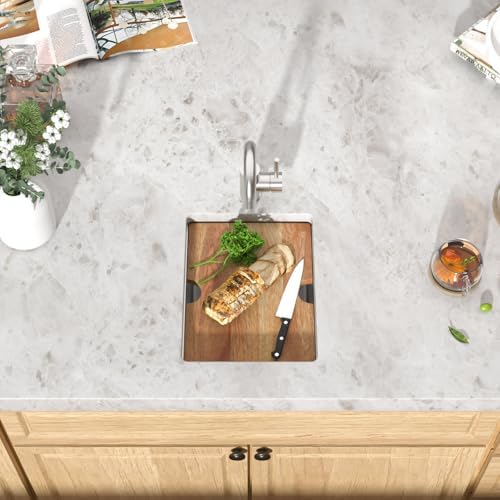 12" Undermount Bar Sink, 16 Gauge Stainless Steel Workstation Prep Sink with Cutting Board & Drain Strainer, Small Single Bowl Wet Bar Sinks for RV, Kitchen Island, Brushed Nickel #TLU-0018 - Image 2