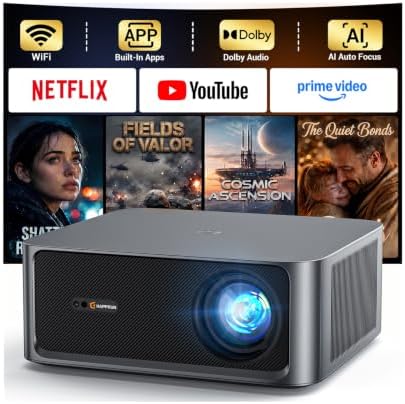 HAPPRUN 3000 ANSI Lumens Outdoor Projector with Built-in Apps, Smart OS by HAPPRUN