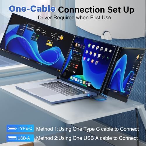 One Cable Connect Laptop Screen Extender Monitor Portable, Ultra Thin 15.6" 1080P FHD Triple Screen, Fit 13-17" Laptop, Plug & Play Compatiable with Win/Mac/Chrome/Android - Image 4