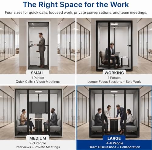 Uncaged Ergonomics Large Office Pod, 6-Person Acoustic Office Phone Booth with Ventilation, LED Lighting and Power, Black - Image 5