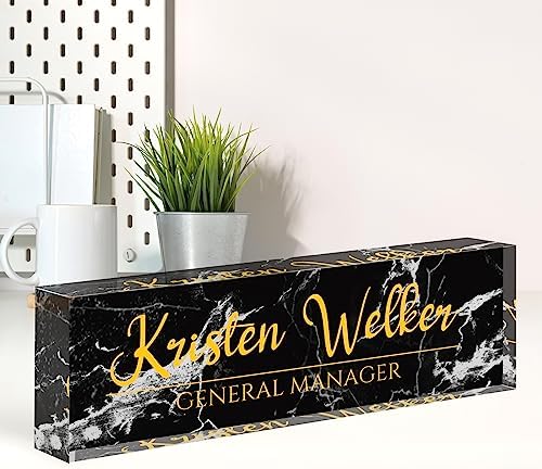 Name Plate for Desk, Desk Name Plate Personalized, Office Decor for Women Men, Acrylic Desktop Accessories, Office Appreciation Gifts for Boss Social Workers Nurse Teacher Employee (Black Marble) by Spricoz