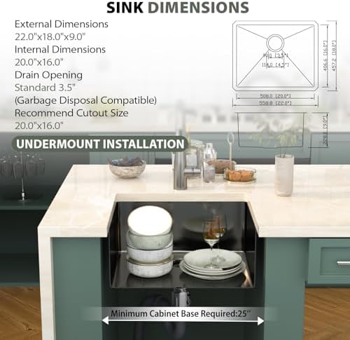 Mocoloo 22 Inch Gunmetal Black Undermount Bar Sink - 22" x 18" Small Kitchen Sink T304 Stainless Steel Handmade Single Bowl Round Corner Under Counter Wet Bar Sink for Kitchen Prep & RV - Image 2